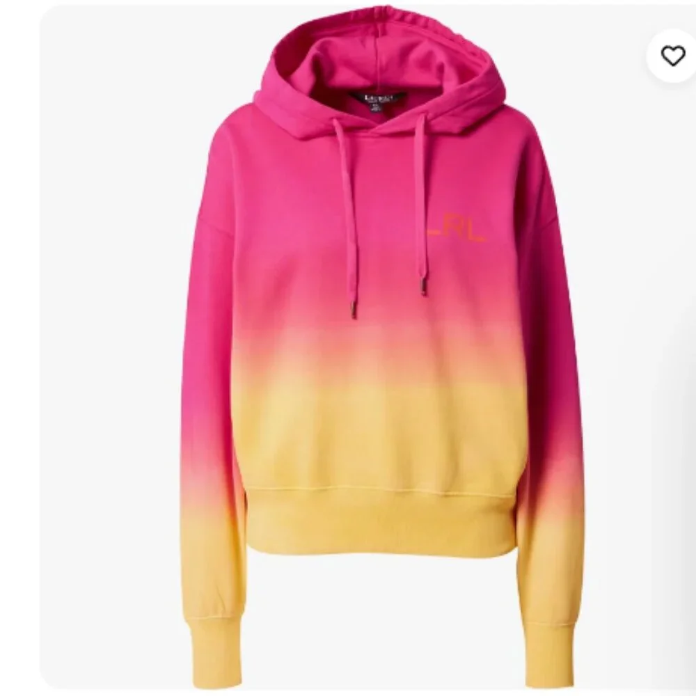 Lauren Ralph Lauren Dip-Dyed French Terry Hoodie Pink/Yellow Size Medium Women - Picture 2 of 16